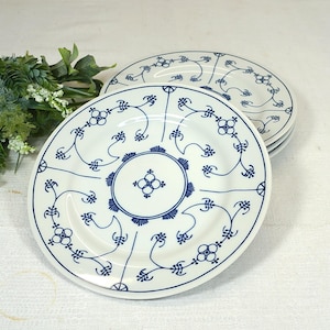 4 Teller, Kuchenteller aus weißem Porzellan mit blauem Muster - Indisch Blau