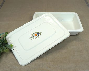 Fuente esmaltada con tapa, cazuela, Reine - años 80