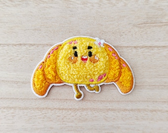 Happy Croissant Iron On Patch, Embroidery Patch, Cute Kawaii Patch, Sew On Patch,  Craft Supply, DIY Patches