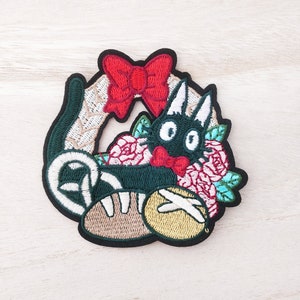 Black Cat Among Bread and Flowers Iron On Patch, Embroidery Patch, Cute Kawaii Patch, Sew On Patch, Craft Supply, DIY Patches 15