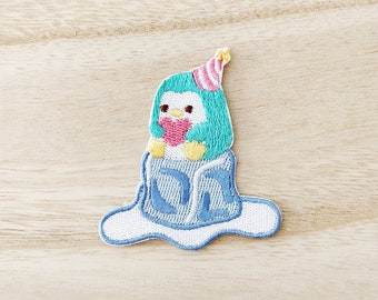 Penguin on Ice Iron On Patch, Embroidery Patch, Cute Kawaii Patch, Sew On Patch, Stick On Patch, Craft Supply, DIY Patches