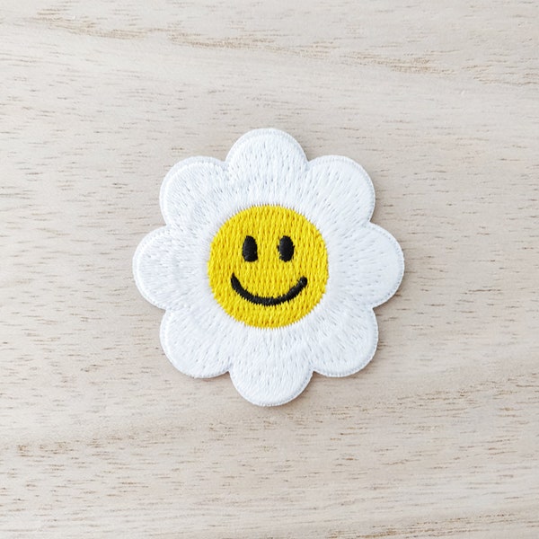 Smiley Face White Flower Iron On Patch, Embroidery Patch, Cute Kawaii Patch, Sew On Patch, Stick On Patch, Craft Supply, DIY Patches 14