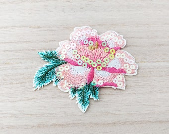 Sequined Pink Flower Iron On Patch, Embroidery Patch, Cute Kawaii Patch, Sew On Patch,  Craft Supply, DIY Patches 15