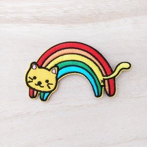 Long Rainbow Cat Iron On Patch, Embroidery Patch, Cute Kawaii Patch, Sew On Patch,  Craft Supply, DIY Patches, SKU 1