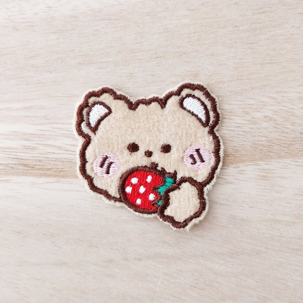 Bear Eating Strawberry Iron On Patch, Embroidery Patch, Cute Kawaii Patch, Sew On Patch, Craft Supply, DIY Patches 7