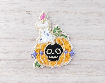 Skull Pumpkin with Candle Iron On Patch, Embroidery Patch, Cute Kawaii Patch, Sew On Patch, Stick On Patch, Craft Supply, DIY Patch, SKU 11