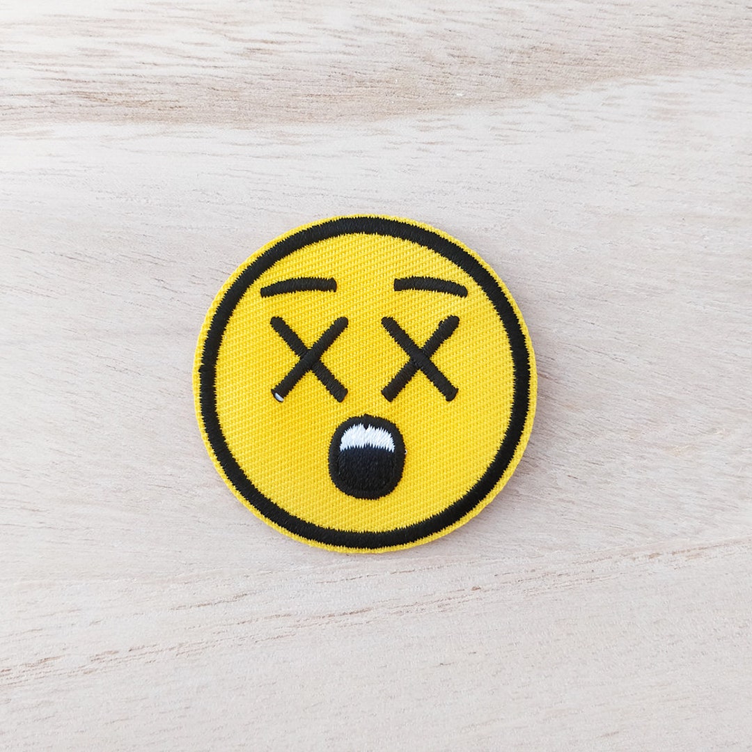 X Eyes Emoji Face Iron on Patch, Embroidery Patch, Cute Kawaii Patch