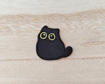 Cute Wide-Eyed Black Cat Iron On Patch, Embroidery Patch, Cute Kawaii Patch, Sew On Patch,  Craft Supply, DIY Patches