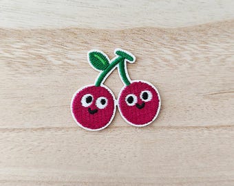 Red Smiley Cherries Iron On Patch, Embroidery Patch, Cute Kawaii Patch, Sew On Patch,  Craft Supply, DIY Patches, SKU 16