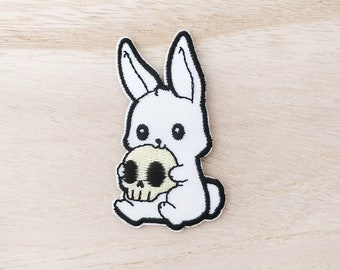 Adorable Rabbit with Skull Iron On Patch, Embroidery Patch, Cute Kawaii Patch, Sew On Patch, Stick On Patch, Craft Supply, DIY Patch, SKU 12