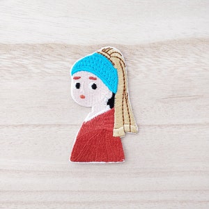 Girl with the Pearl Earring Art Iron On Patch, Embroidery Patch, Cute Kawaii Patch, Sew On Patch, Craft Supply, DIY Patches, SKU 8