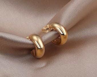 Clip On Earrings, No Pain Earrings, Pain Free Coil Design, Gold Plated Earrings, Hoop Earrings, CZ Earrings, Gold Earrings, White Gold