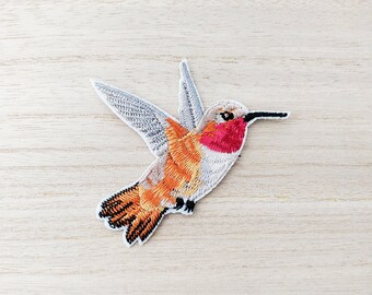Cute Orange Hummingbird Iron On Patch, Embroidery Patch, Cute Kawaii Patch, Sew On Patch,  Craft Supply, DIY Patches, SKU 10