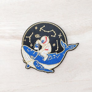 Dreamy Astronaut Riding a Whale Through Space Iron On Patch, Embroidery Patch, Cute Kawaii Patch, Sew On Patch, Craft Supply, DIY Patches