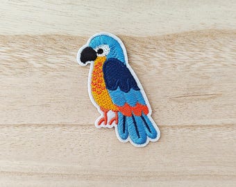 Cute Colorful Tropical Parrot Sitting on a Log Embroidery Patch, Cute Kawaii Patch, Sew On Patch,  Craft Supply, DIY Patches, SKU 13