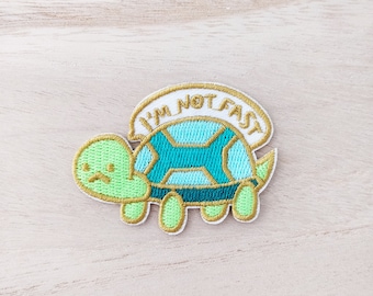 Adorable Turtle with Speech Bubble Iron On Patch, Embroidery Patch, Cute Kawaii Patch, Sew On Patch, Stick On Patch, DIY Patches, SKU 14