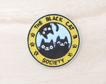 The Black Cat Society Iron On Patch, Embroidery Patch, Cute Kawaii Patch, Sew On Patch,  Craft Supply, DIY Patches