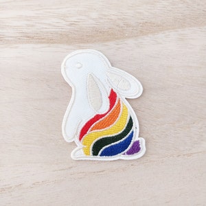 Bunny with Rainbow Bottom Iron On Patch, Embroidery Patch, Cute Kawaii Patch, Sew On Patch,  Craft Supply, DIY Patches, SKU 6