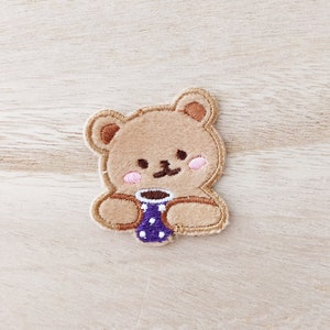 Cute Teddy Bear Holding a Mug Iron On Patch, Embroidery Patch, Cute Kawaii Patch, Sew On Patch, Stick On Patch, Craft Supply, DIY Patches 11