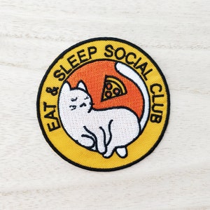 Sleeping Cat &#39;Eat & Sleep Social Club&#39; Iron On Patch, Embroidery Patch, Cute Kawaii Patch, Sew On Patch,  Craft Supply, DIY Patches 9