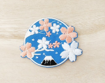 Mount Fuji Among the Cherry Blossoms Iron On Patch, Embroidery Patch, Cute Kawaii Patch, Sew On Patch, Craft Supply, DIY Patches
