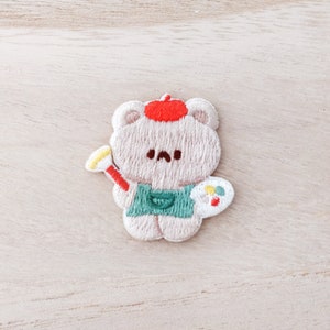 Little Teddy Bear Artist Iron On Patch, Embroidery Patch, Cute Kawaii Patch, Sew On Patch, Stick On Patch, Craft Supply, DIY Patches 4