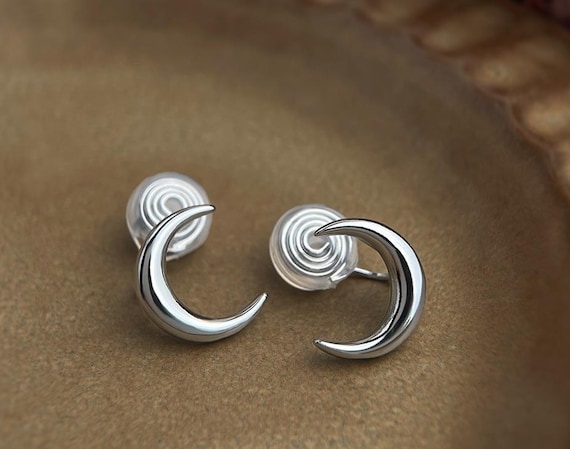 Clip On Earrings, No Pain Earrings, Pain Free Coil Design, Rhodium Plated Earrings, Hoop Earrings, CZ Earrings, Dainty Earrings, Silver Moon
