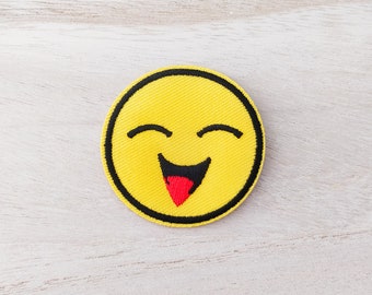 Happy Laughing Emoji Face Iron On Patch, Embroidery Patch, Cute Kawaii Patch, Sew On Patch, Stick On Patch, Craft Supply, DIY Patch, SKU 13