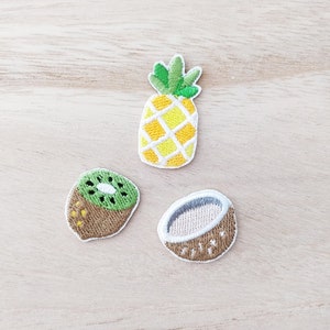 Three-Piece Set Coconut, Kiwi, Pineapple Fruit Iron On Patch, Embroidery Patch, Cute Kawaii Patch, Sew On Patch, Craft Supply, DIY Patches