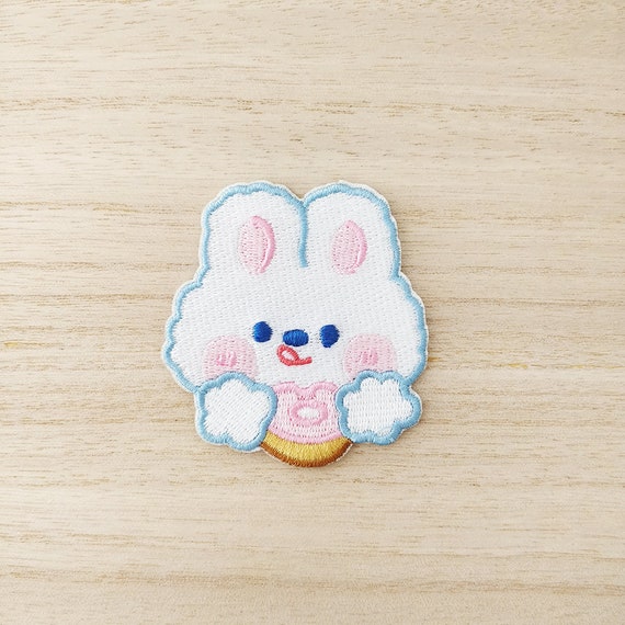 X2 Rabbit Patches Iron-on Patches Pink Embroidery Fabric 