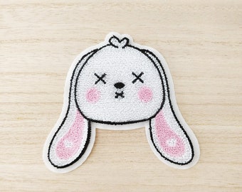 X-Eyed Bunny Rabbit Iron On Patch, Embroidery Patch, Cute Kawaii Patch, Sew On Patch,  Craft Supply, DIY Patches, SKU 7