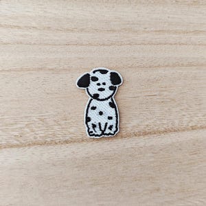 Sitting Black and White Spotted Dog Iron On Patch, Embroidery Patch, Cute Kawaii Patch, Sew On Patch,  Craft Supply, DIY Patches, SKU 16