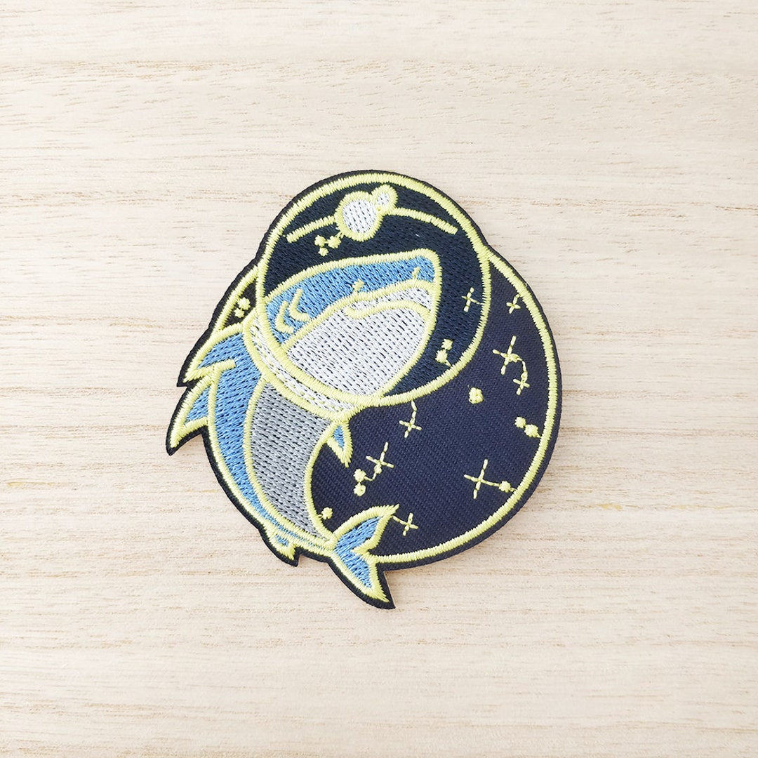 Great White Shark Swimming in Space Iron on Patch, Embroidery Patch ...