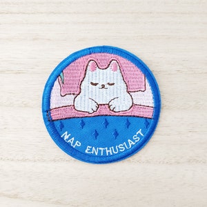 Sleeping Cat with 'Nap Enthusiast' Text Iron On Patch, Embroidery Patch, Cute Kawaii Patch, Sew On Patch,  Craft Supply, DIY Patches 15