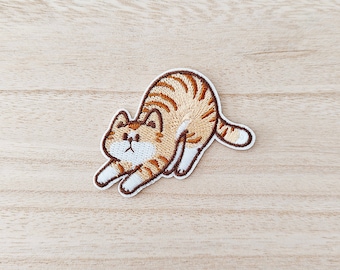 Cute Stripey Cat Stretching Iron On Patch, Embroidery Patch, Cute Kawaii Patch, Sew On Patch,  Craft Supply, DIY Patches