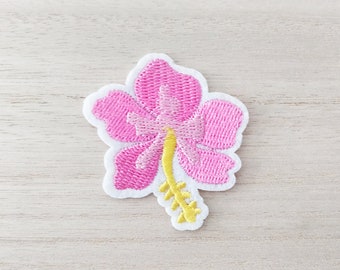 Pretty Pink Hibiscus Flower Iron On Patch, Embroidery Patch, Cute Kawaii Patch, Sew On Patch,  Craft Supply, DIY Patches 7