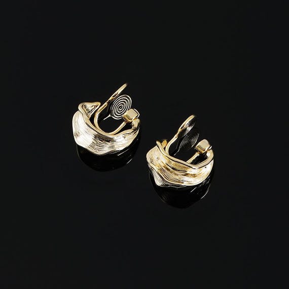 Clip On Earrings, No Pain Earrings, Pain Free Coil Design, Gold Plated Earrings, Organic Hoop Earrings, CZ Earrings, Gold Earrings