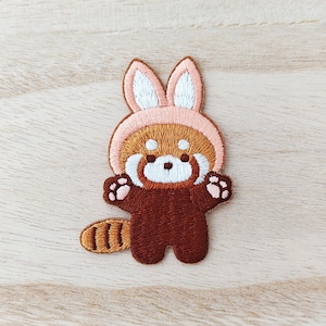 Red Panda with Bunny Ears Iron On Patch, Embroidery Patch, Cute Kawaii Patch, Sew On Patch, Stick On Patch, Craft Supply, DIY Patch, SKU 16