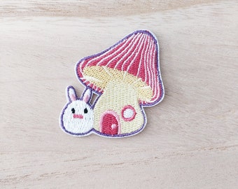 Little Bunny and Mushroom House Iron On Patch, Embroidery Patch, Cute Kawaii Patch, Sew On Patch, Fabric Patch, Craft Supply, SKU 11