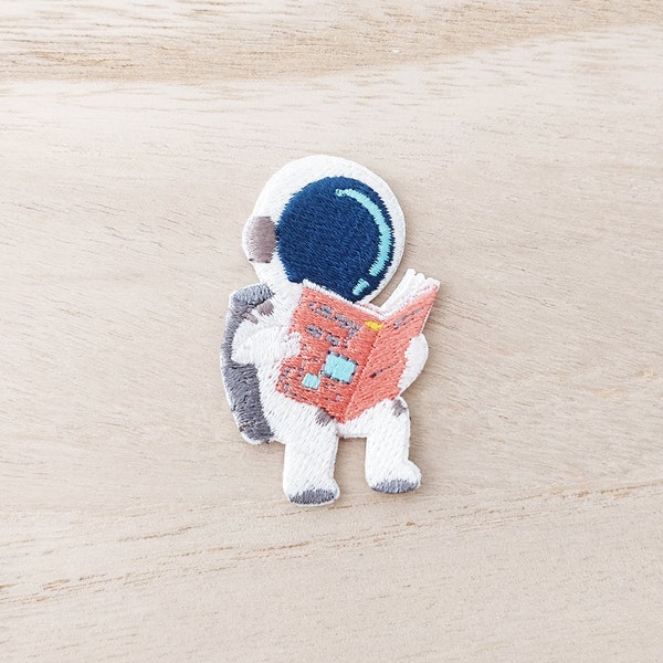 Little Astronaut Person Reading a Book Iron On Patch, Embroidery Patch, Cute Kawaii Patch, Sew On Patch,  Craft Supply, DIY Patches, SKU 13