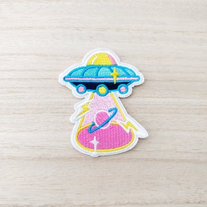 UFO Beaming Up Planet Iron On Patch, Embroidery Patch, Cute Kawaii Patch, Sew On Patch,  Craft Supply, DIY Patches