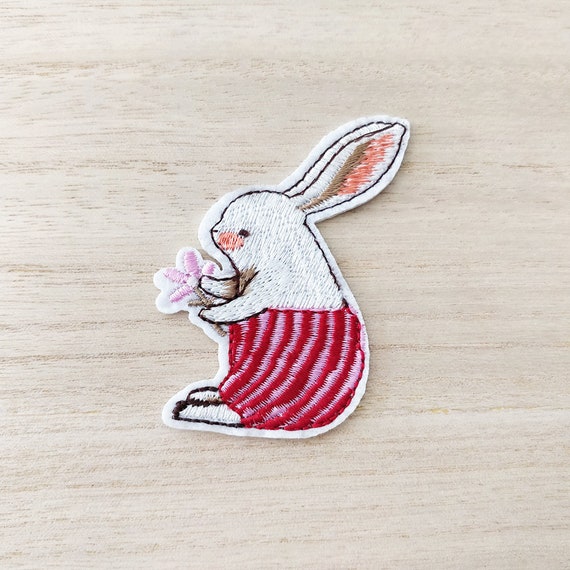 Iron on Rabbit with Flowers Patch Iron on Rabbit with Flowers Patch