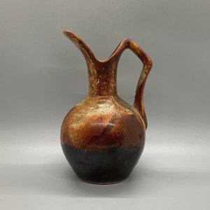 Vintage MCM Dryden Art Pottery Brown Drip Glaze Small Pitcher