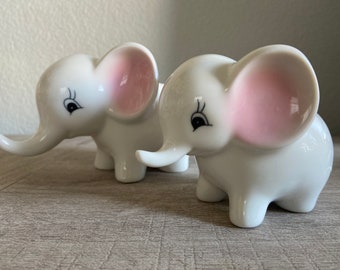 A Pair of White Elephants Planters or Figurines Baby Shower Gift Nursery Decor