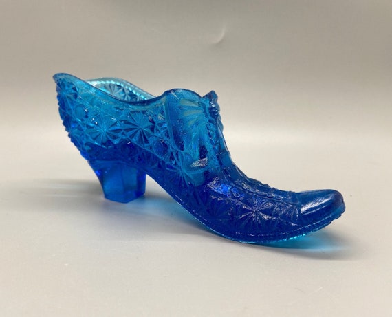 Vintage Blue Glass Slipper Shoe Button and Daisy Pattern With - Etsy