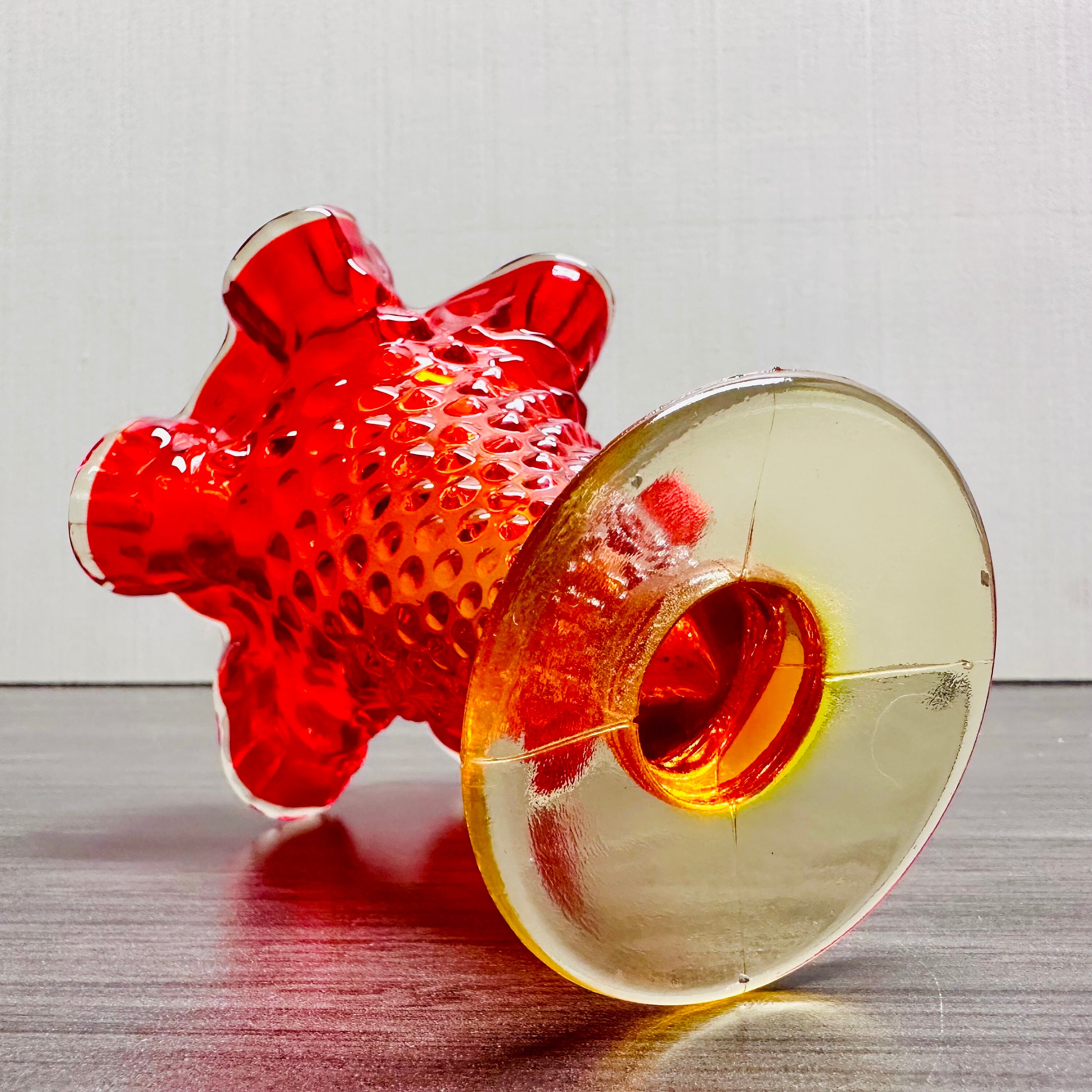 Vintage Fenton Amberina Hobnail Flared Bud Vase Hues of Red