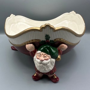 Vintage Fitz and Floyd Christmas Bowl Santa Elves Old World 1989 Christmas Decor
