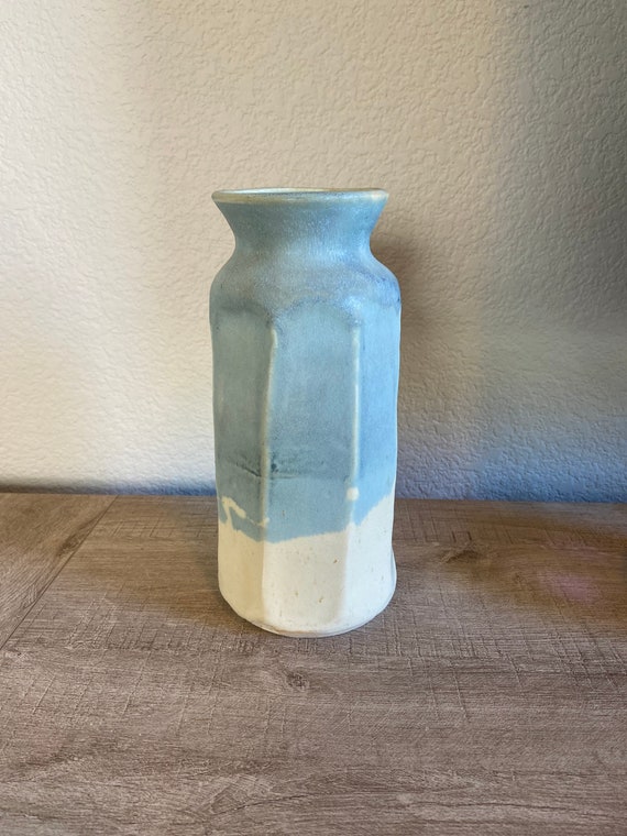 Vintage Vase Art Studio Pottery Vase Hues in Blue and White Etsy