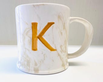 Anthropologie K Intial Monogram Letter Coffee Tea Mug Marble