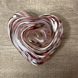 Vintage Heart Paperweight Art Glass Confetti Swirl Heart Shaped In Hues of Pinks and White
